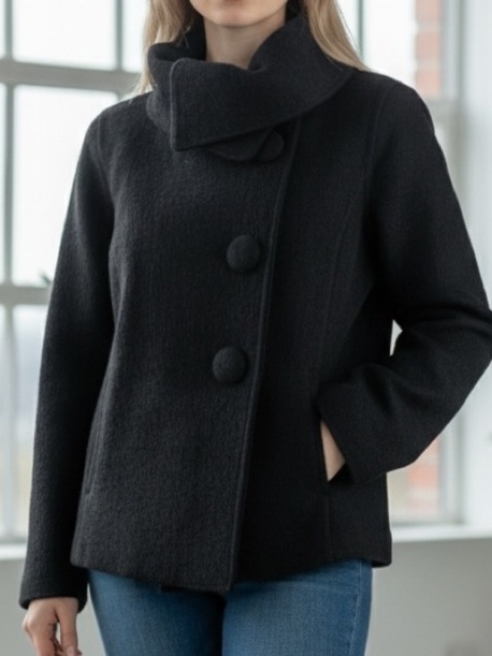Sandro Jackets & Blazers - Sandro Sportswear Dark Charcoal Gray Peacoat with Wide Collar 100% wool